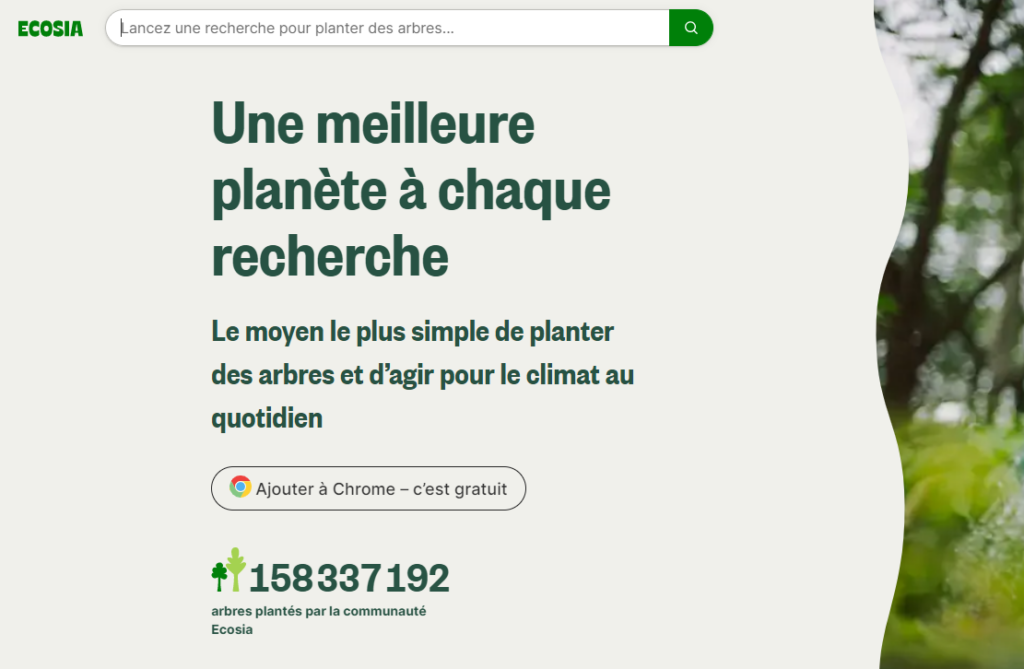 Screen d'un des moteurs de recherche du Top : Ecosia